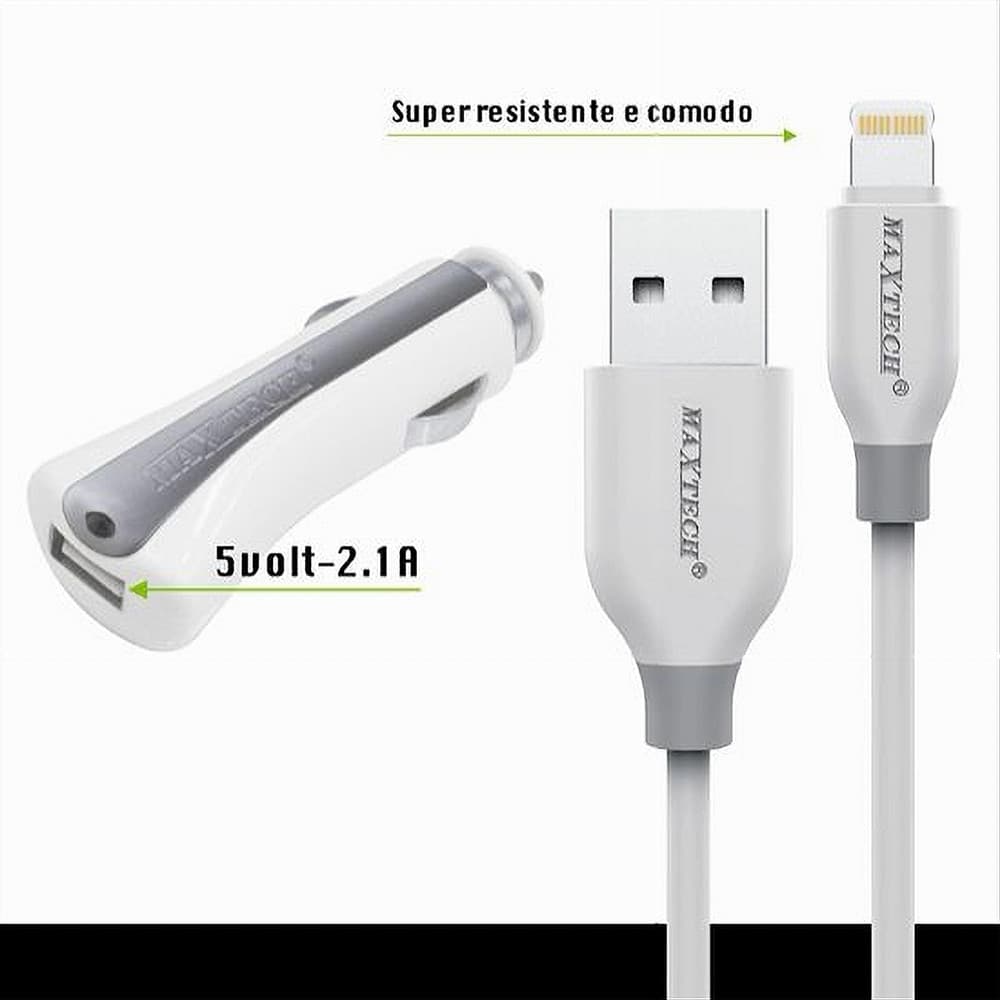 SET CARICATORE CARICABATTERIE RICARICA AUTO CAVO DATI LIGHTNING 1MT MA-IP02 MAXTECH - 3