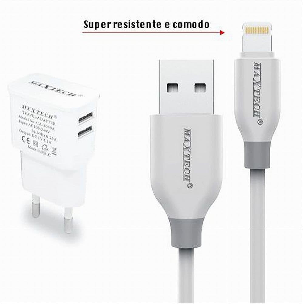 CARICABATTERIA CARICATORE 2 PORTE USB 2.1A + CAVO LIGHTNING 1 MT MAXTECH CA-S038 - 3