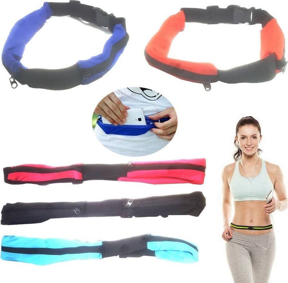 MARSUPIO FASCIA DA SPORT CON DOPPIA TASCA ZIP PALESTRA CORSA FITNESS 2 SCOMPARTI - 2