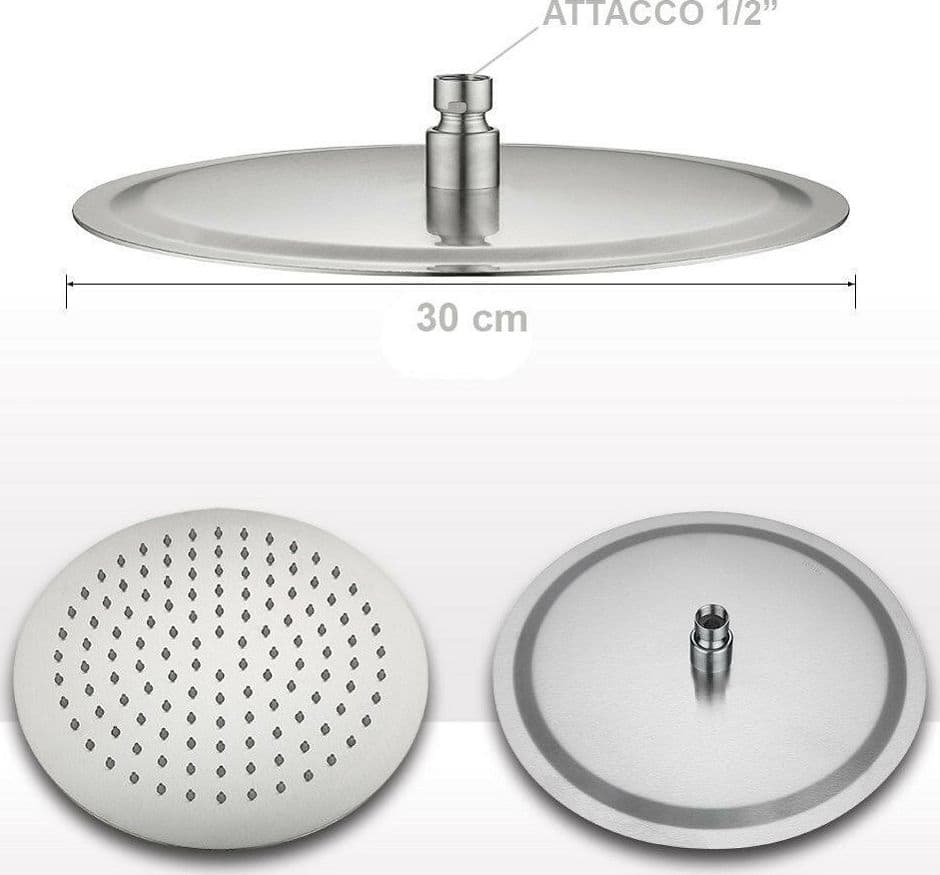 SOFFIONE DOCCIA BAGNO CASCATA TONDO 30 CM ACCIAIO ULTRA SOTTILE EFFETTO PIOGGIA - 5
