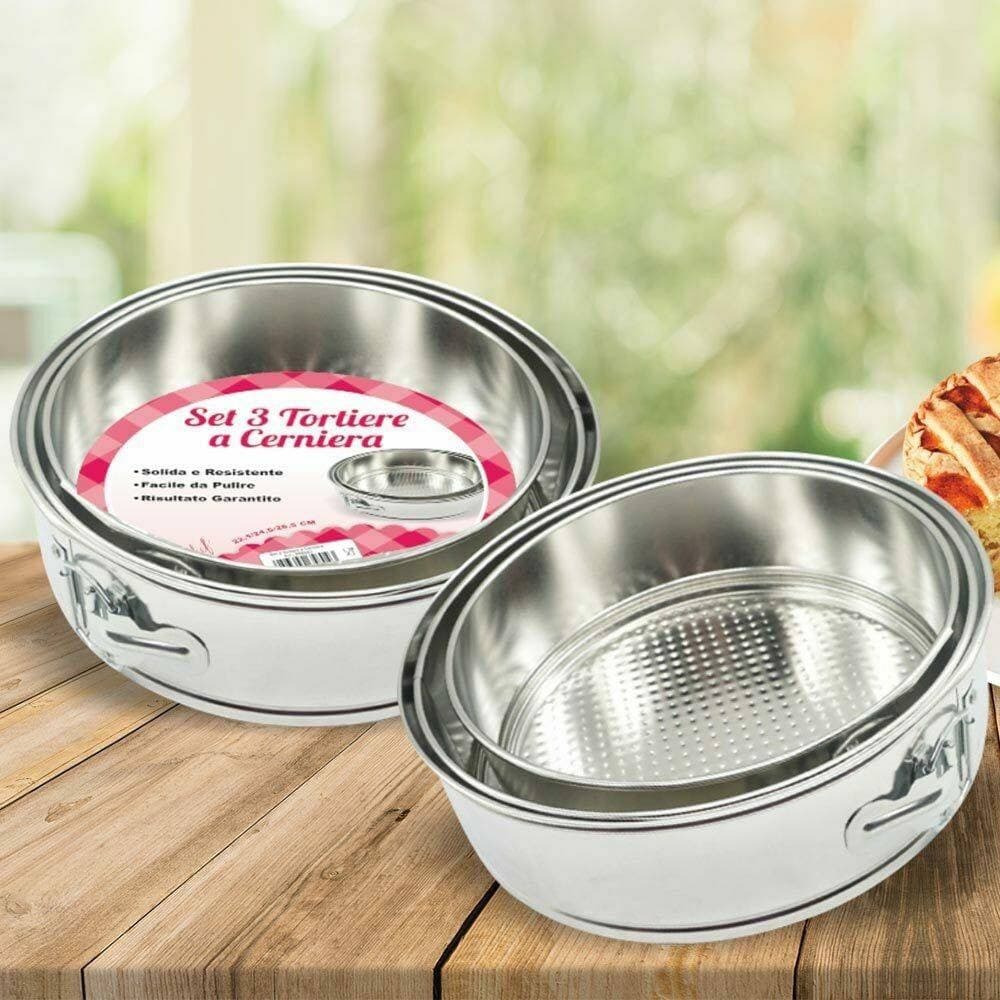SET 3 TEGLIE TORTIERE DA FORNO TEGLIA TORTIERA A CERNIERA DIAMETRO 22-24-26CM - 2