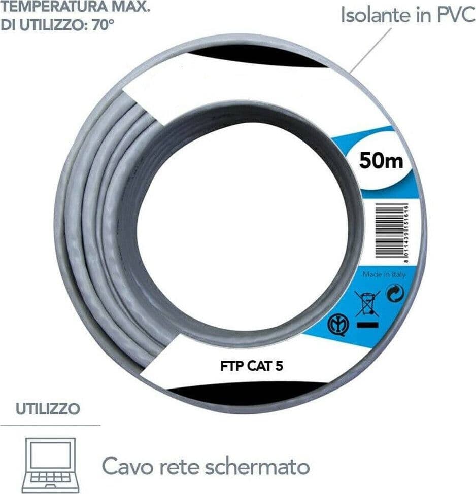 CAVO ETHERNET DI RETE 50MT FTP CAT 5E PROLUNGA LAN ROUTER INTERNET COMPUTER - 2