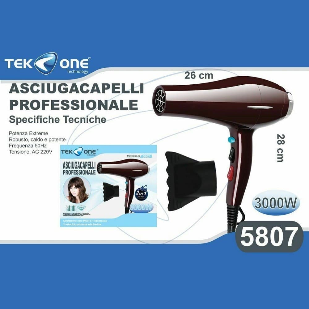ASCIUGACAPELLI PHON TEKONE 5807 PROFESSIONALE 2 IN 1 2 VELOCITÀ 1800W - 2