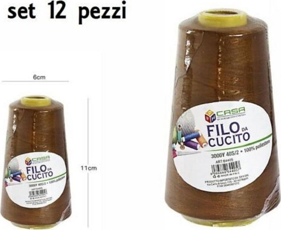 SET 12 PZ FILATI A CONO FILO POLIESTERE CUCITO 3000Y 40S/2 MARRONE 64405 COTONE - 2