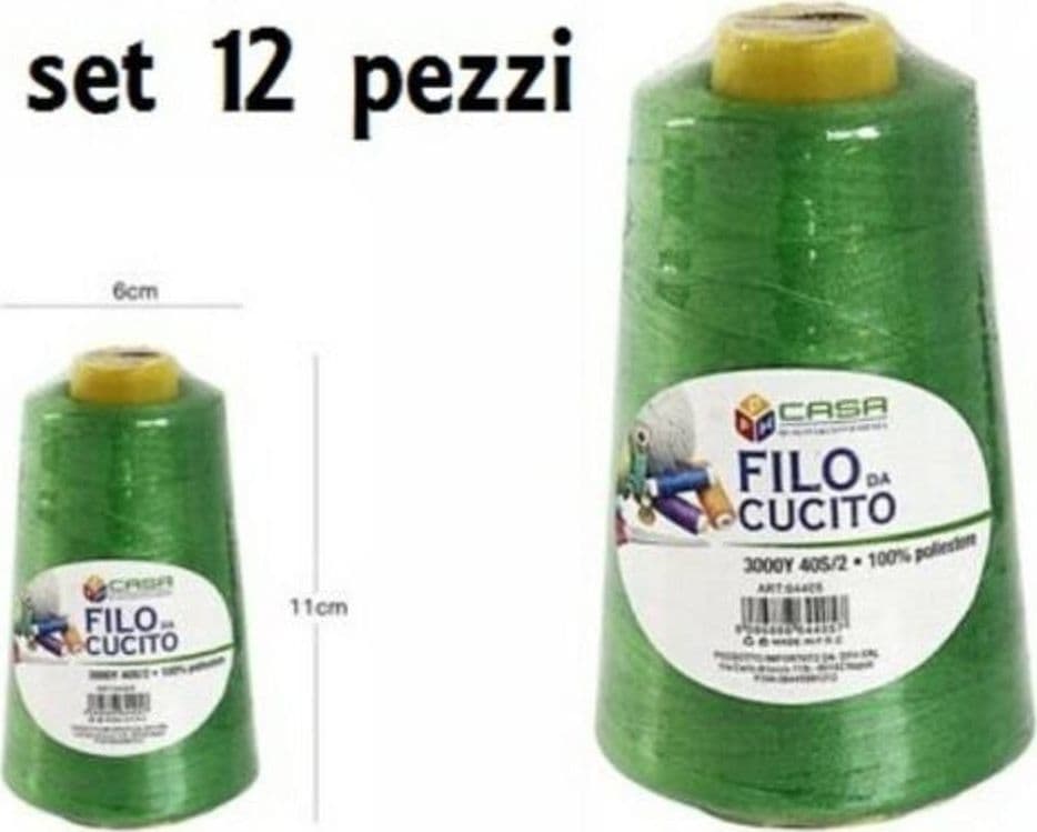 SET 12 PZ FILATI A CONO FILO POLIESTERE CUCITO 3000Y 40S/2 VERDE GOMITOLO COTONE - 2