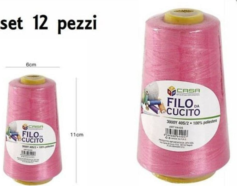 SET 12 PZ FILATI A CONO FILO POLIESTERE CUCITO 3000Y 40S/2 ROSA GOMITOLO COTONE
