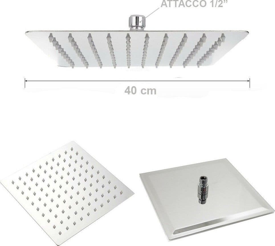 SOFFIONE DOCCIA BAGNO CASCATA QUADRATO 40X40CM ACCIAIO 324 GETTI EFFETTO PIOGGIA - 5