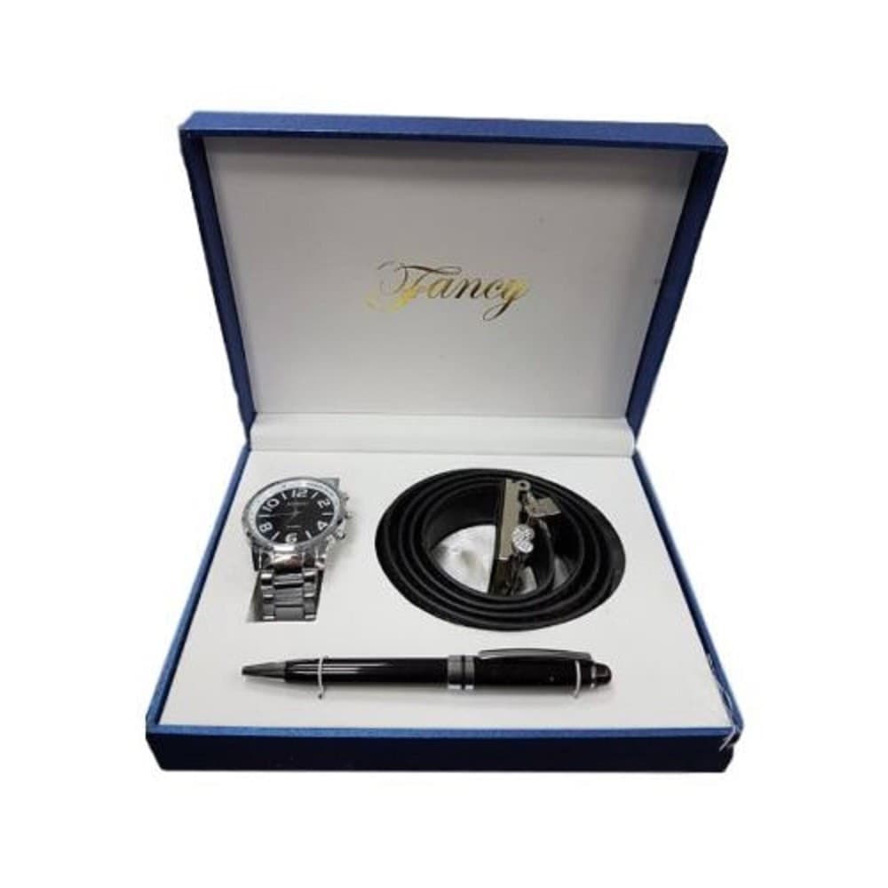 SET REGALO PER UOMO OROLOGIO CINTURA PENNA IN COFANETTO ELEGANTE