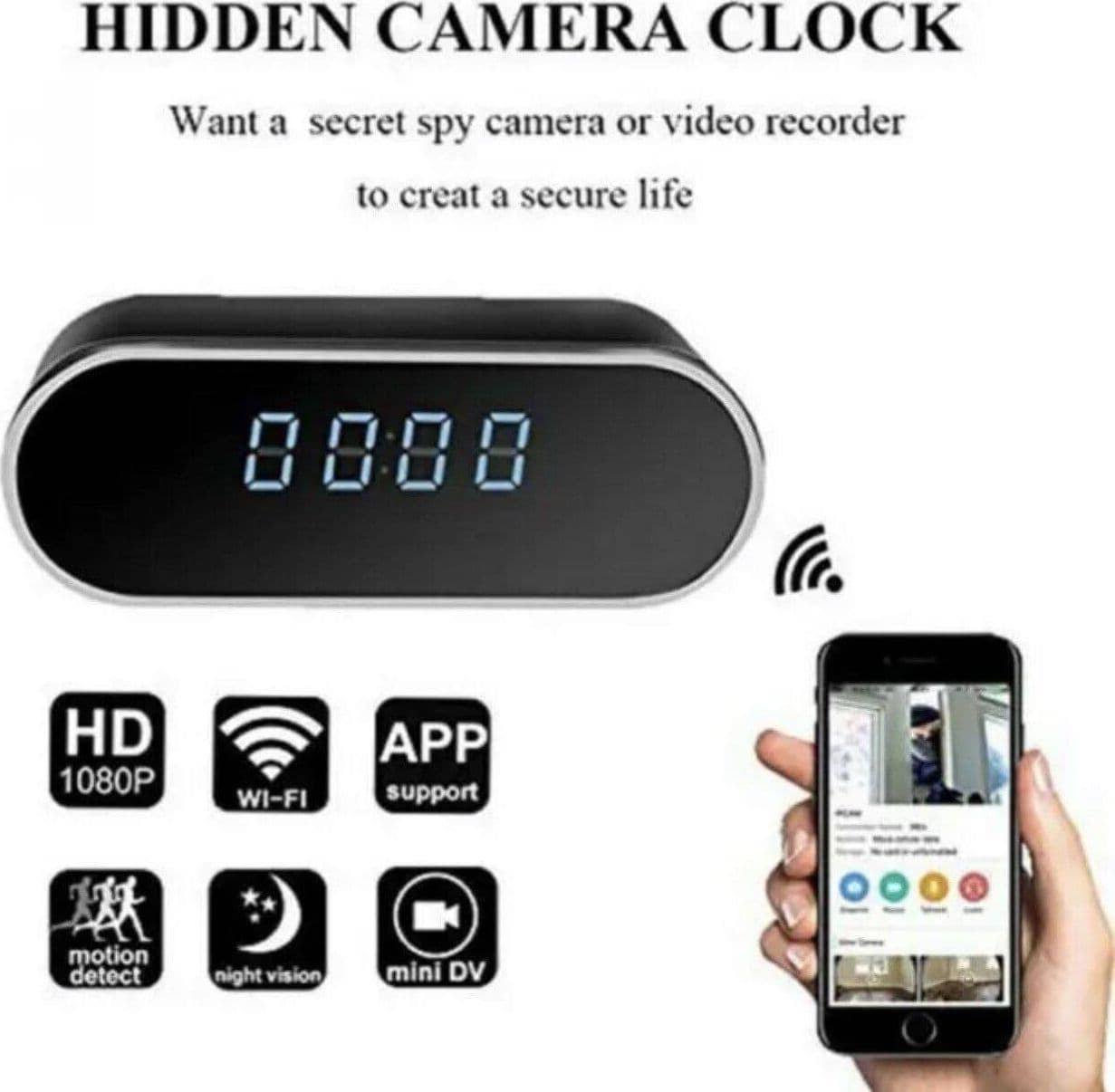 SVEGLIA OROLOGIO CON TELECAMERA SPIA NASCOSTA CON VISIONE NOTTURNA SORVEGLIANZA - 14