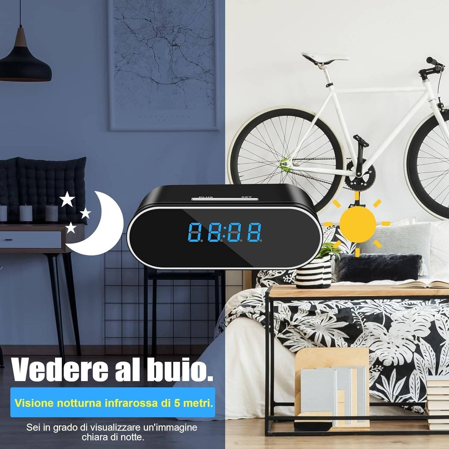 SVEGLIA OROLOGIO CON TELECAMERA SPIA NASCOSTA CON VISIONE NOTTURNA SORVEGLIANZA - 16
