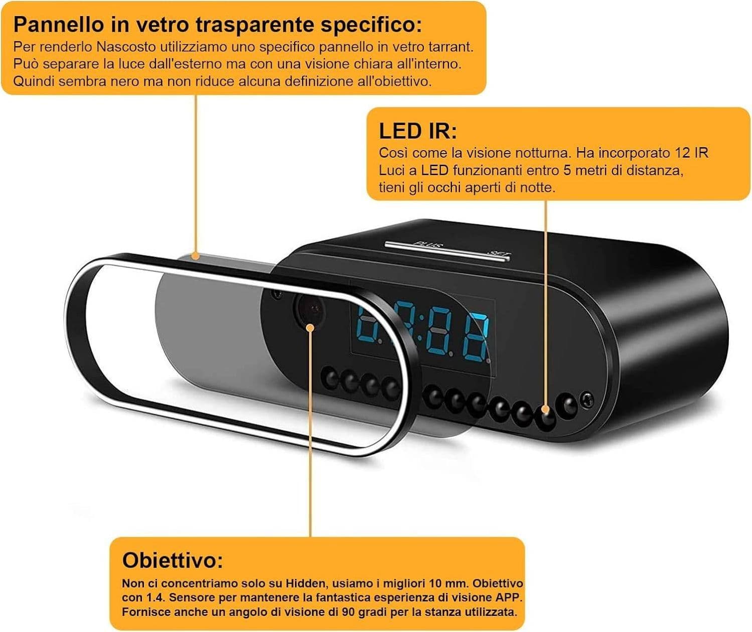 SVEGLIA OROLOGIO CON TELECAMERA SPIA NASCOSTA CON VISIONE NOTTURNA SORVEGLIANZA - 17