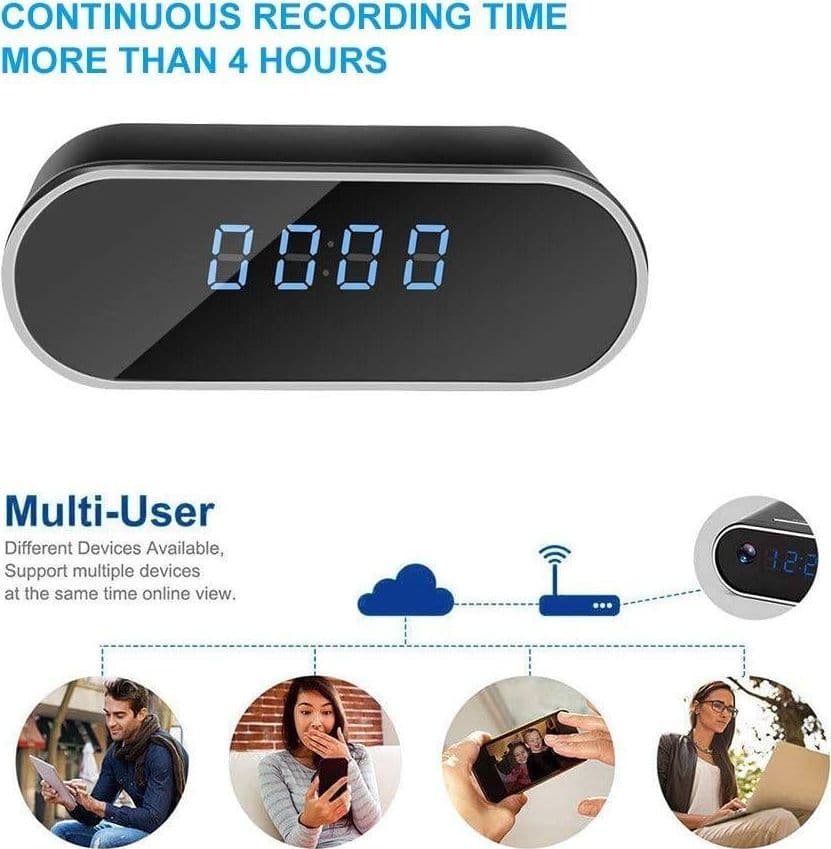 SVEGLIA OROLOGIO CON TELECAMERA SPIA NASCOSTA CON VISIONE NOTTURNA SORVEGLIANZA - 8