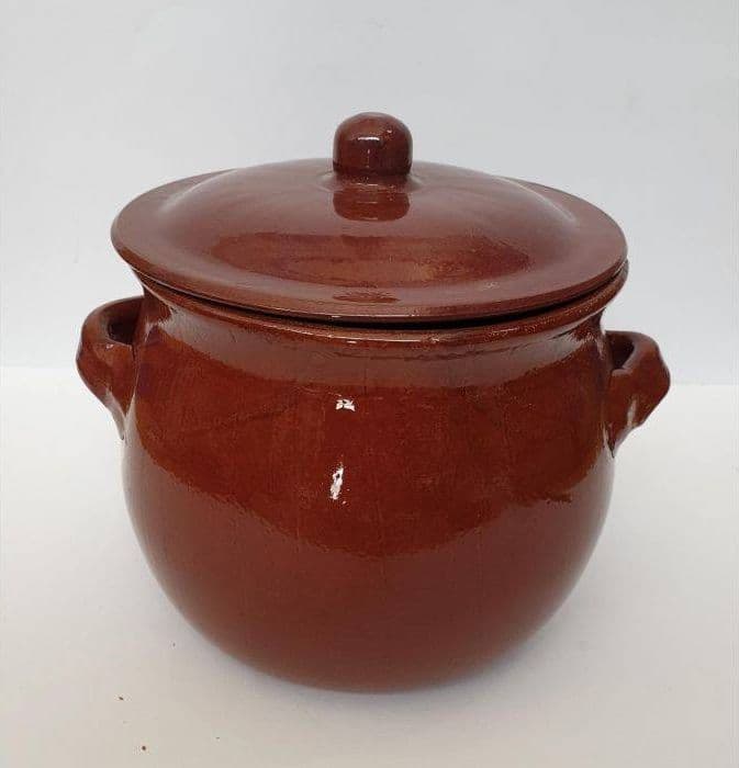 PENTOLA TEGAME IN TERRACOTTA BOMBATA CON MANICI E COPERCHIO DA FORNO COTTURA 22 - 2