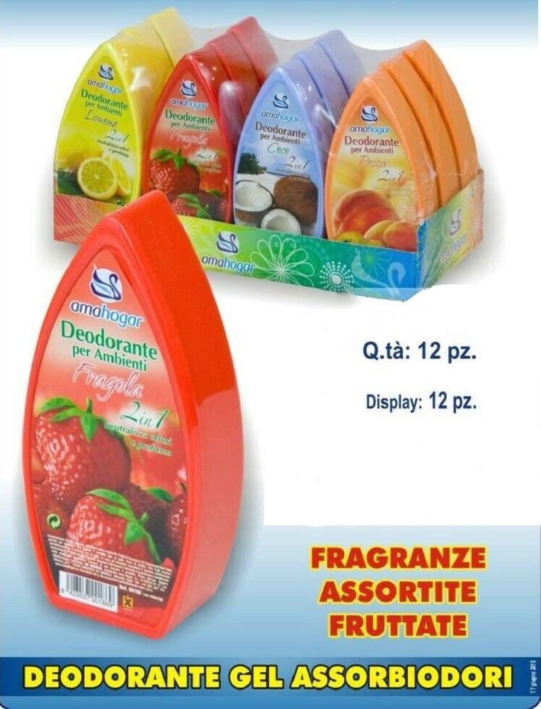 SET 12 DEODORANTI GEL PROFUMO AMBIENTE ASSORBI ODORI 2IN1 FRUTTATE - 3