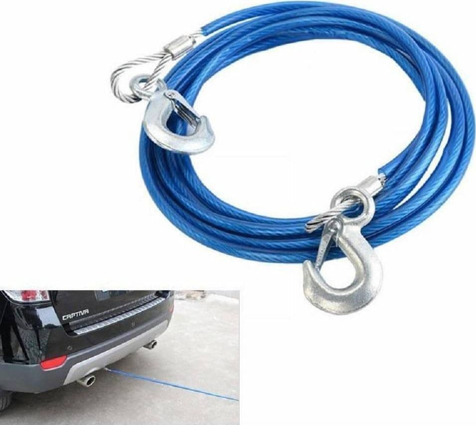 CAVO DA RIMORCHIO GANCIO CORDA 4MT FUNE TRAINO AUTO 3000KG ACCIAIO RIVESTITA