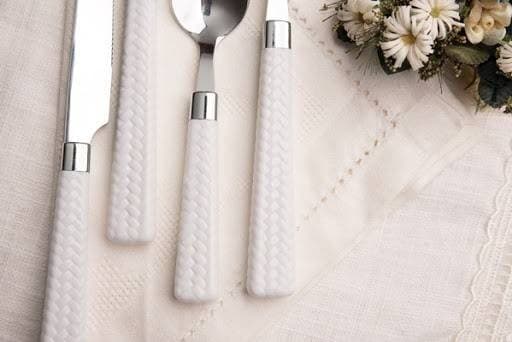 BAVARIA SET SERVIZIO 24 PEZZI POSATE ACCIAIO INOX CON MANICO BIANCO CUCINA - 2