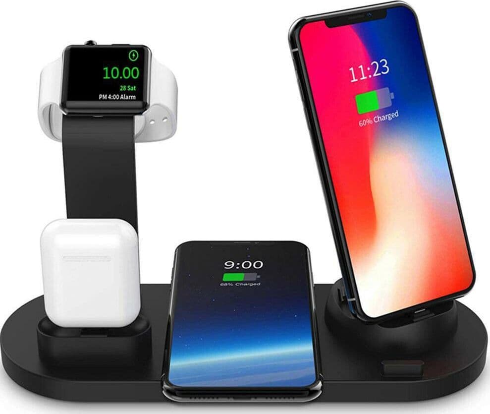 STAZIONE RICARICA WIRELESS 4 IN 1 QI AIR PODS IPHONE COMPATIBILE MICRO USB TYPE C - 11