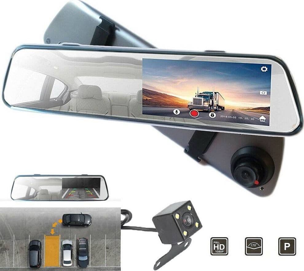 SPECCHIETTO RETROVISORE TOUCH DVR 4.39" FULL HD TF CAMERA ANTERIORE POSTERIORE