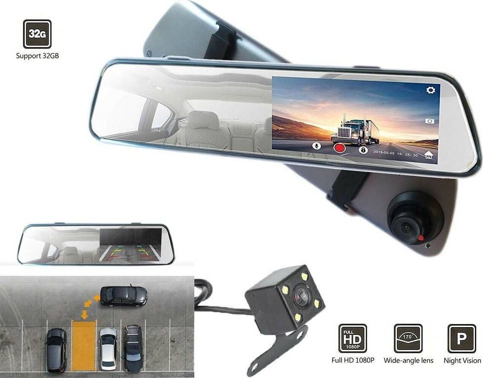 SPECCHIETTO RETROVISORE TOUCH DVR 4.39" FULL HD TF CAMERA ANTERIORE POSTERIORE - 2