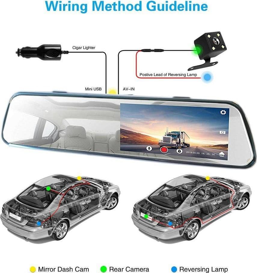 SPECCHIETTO RETROVISORE TOUCH DVR 4.39" FULL HD TF CAMERA ANTERIORE POSTERIORE - 4