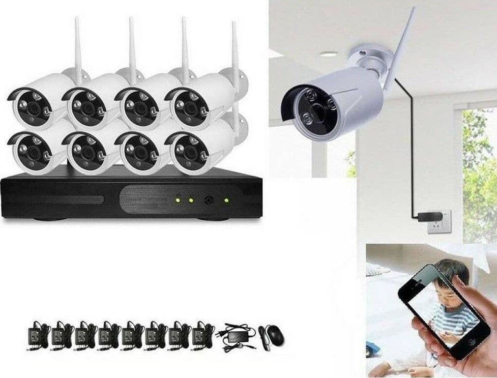KIT VIDEOSORVEGLIANZA WIRELESS DVR NVR 8 CANALI 8 TELECAMERA WIRELESS 3.6MM