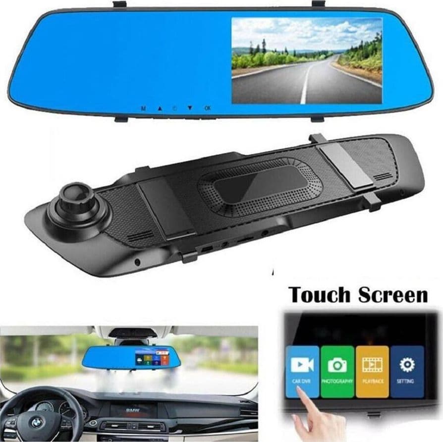 SPECCHIETTO RETROVISORE TOUCH DVR 4.3" FULL HD TF CAMERA ANTERIORE POSTERIORE - 2