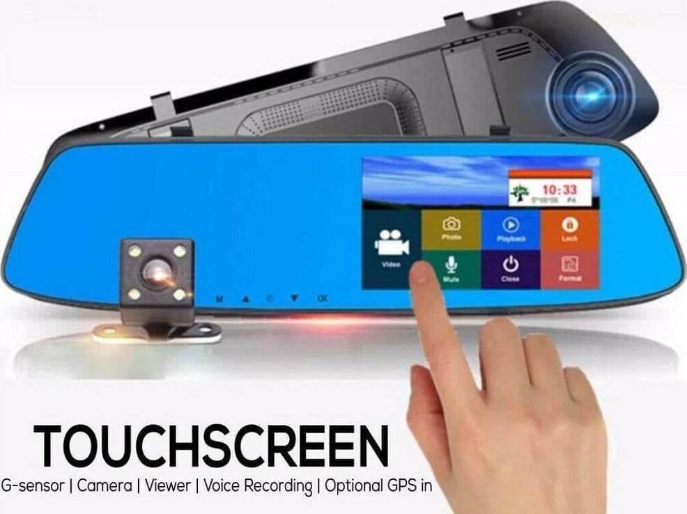SPECCHIETTO RETROVISORE TOUCH DVR 4.3" FULL HD TF CAMERA ANTERIORE POSTERIORE - 3