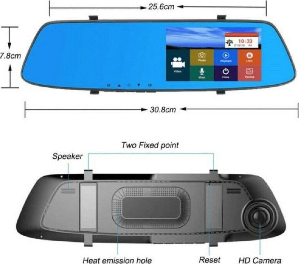 SPECCHIETTO RETROVISORE TOUCH DVR 4.3" FULL HD TF CAMERA ANTERIORE POSTERIORE - 4