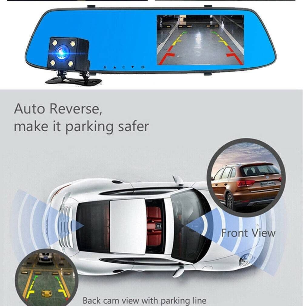 SPECCHIETTO RETROVISORE TOUCH DVR 4.3" FULL HD TF CAMERA ANTERIORE POSTERIORE - 5