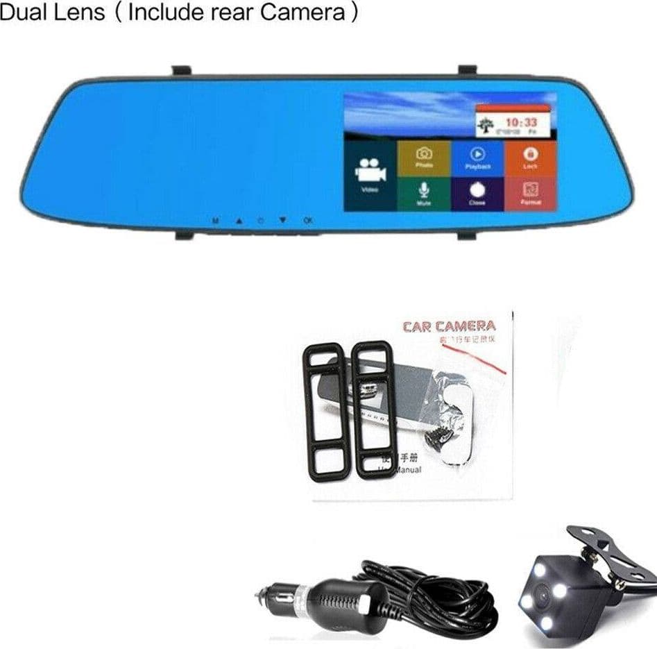 SPECCHIETTO RETROVISORE TOUCH DVR 4.3" FULL HD TF CAMERA ANTERIORE POSTERIORE - 6