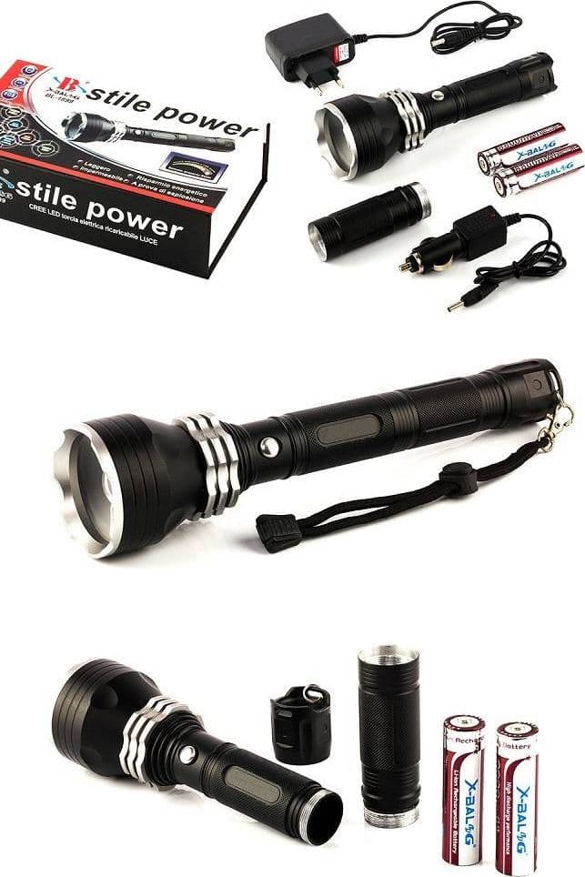 TORCIA LAMPADA LED CREE T6 RICARICABILE 2000 LUMEN 80000 W CON PROLUNGA BL-1899 - 5