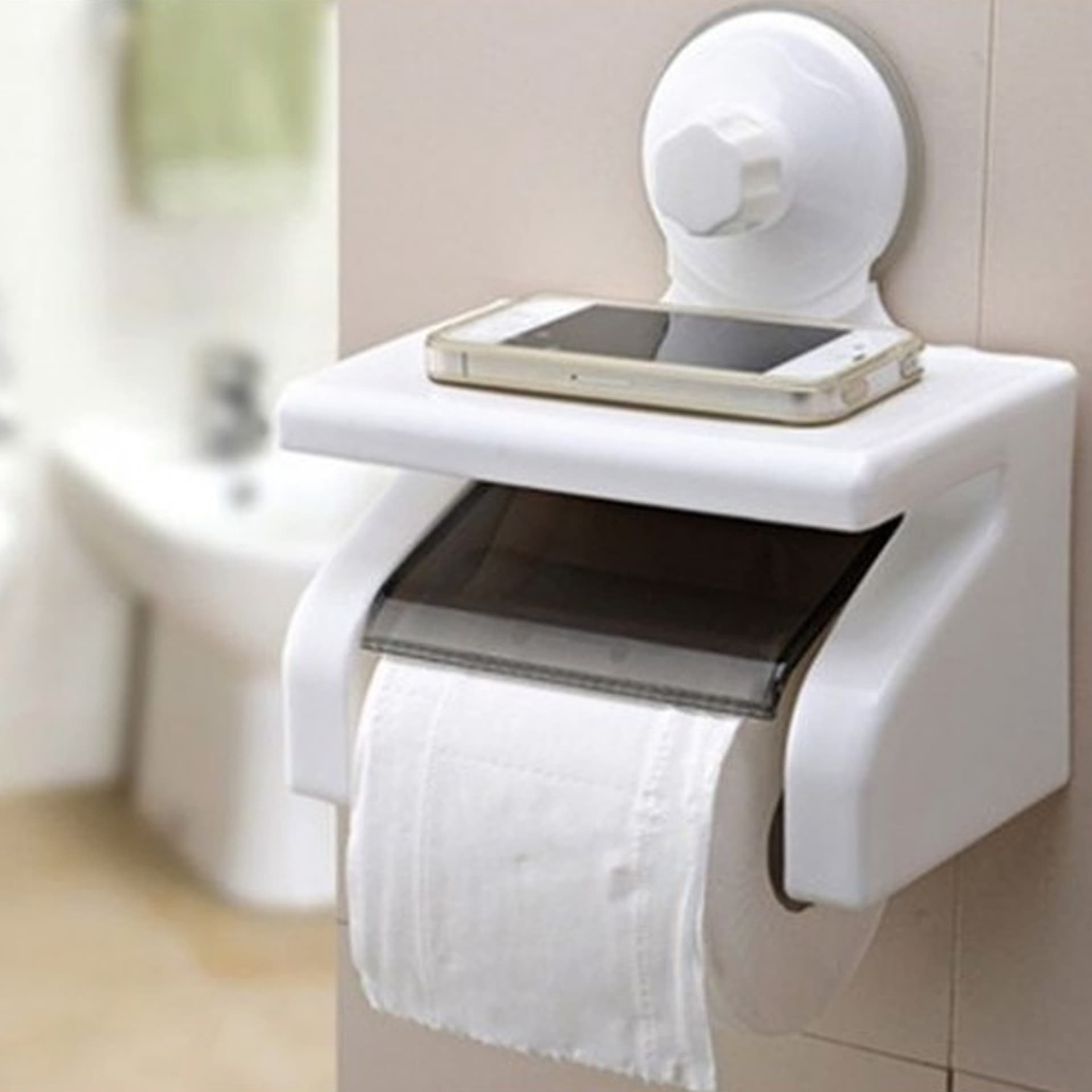 PORTA ROTOLO CARTA IGIENICA ACCESSORIO BAGNO CON ATTACCO A VENTOSA E MENSOLA