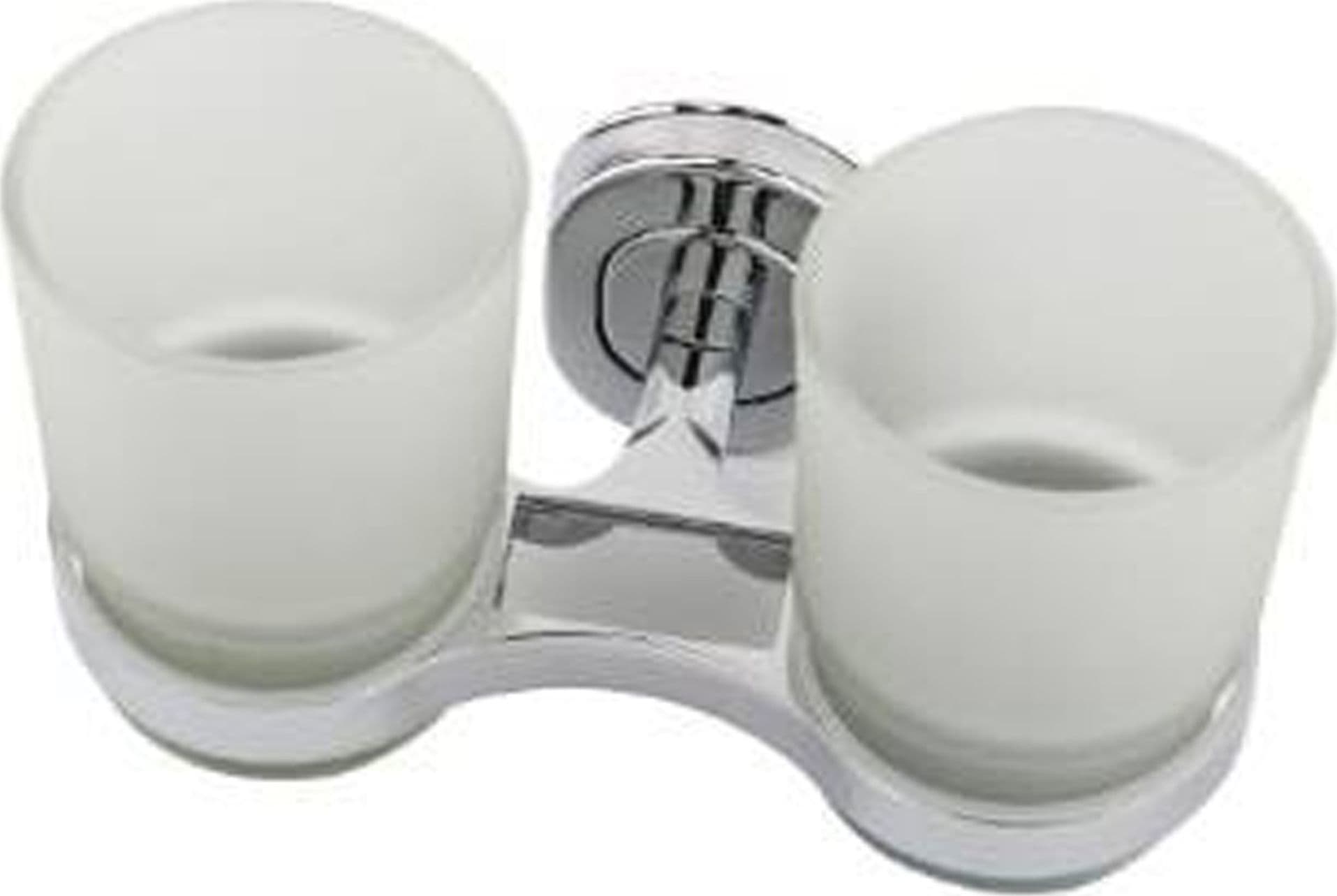 SUPPORTO PORTA SPAZZOLINI CON BICCHIERE DOPPIO IN VETRO A PARETE ACCESSORI BAGNO