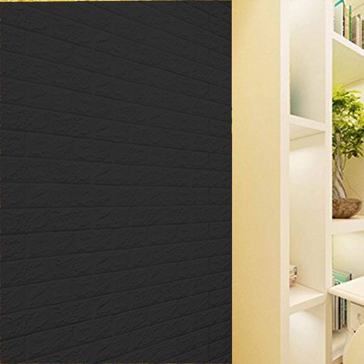 PANNELLO SPUGNA 3D MATTONI COLORE NERO ADESIVO PARETI SFONDO CASA MURI 70X70CM - 2