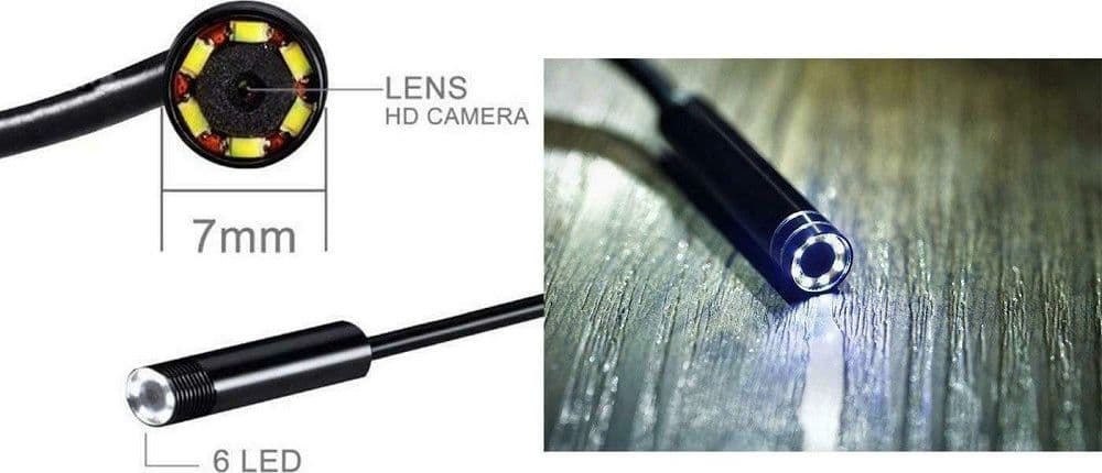 TELECAMERA ENDOSCOPICA 6 LED TUBO FLESSIBILE USB 5 MT IMPERMEABILE ISPEZIONE - 6