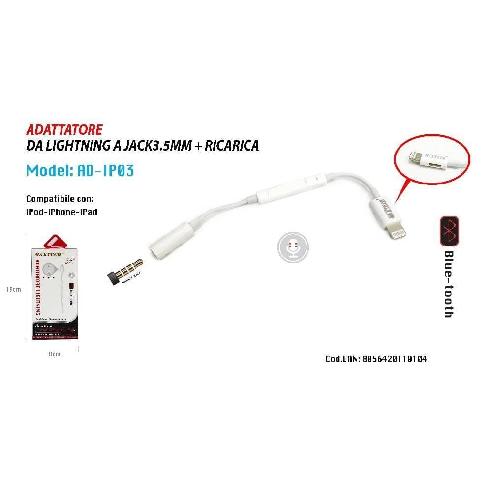 ADATTATORE UNIVERSALE LIGHTNING A JACK 3,5MM PER IPHONE IPAD IPOD MAXTECH AD-IP03 - 2