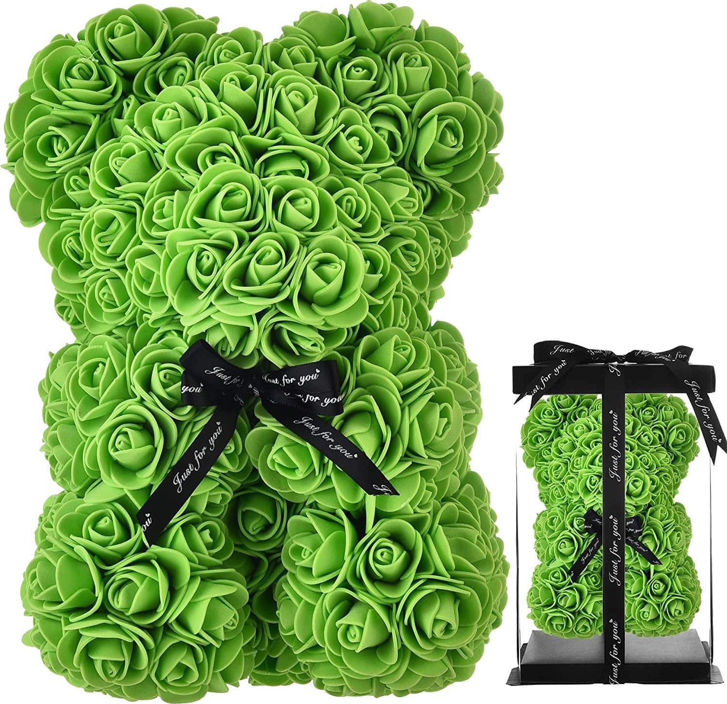 ORSACCHIOTTO DI ROSE CON FIORI ARTIFICIALI DA 40CM IN SCATOLA CONFEZIONE REGALO - 18