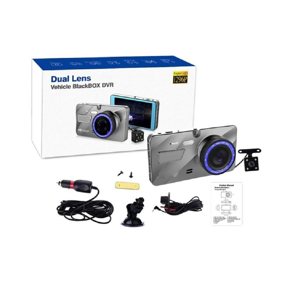 MINI DVR TELECAMERA VIDEOREGISTRATORE PER AUTO 2 TELECAMERE SUPER HD DISPLAY 4" - 4