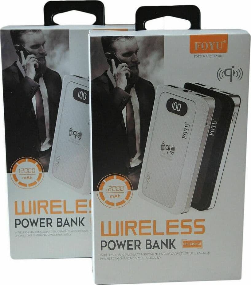 POWER BANK 4 IN 1 CARICATORE WIRELESS SENZA FILI QI LED 12000MAH CARICA BATTERIA - 6