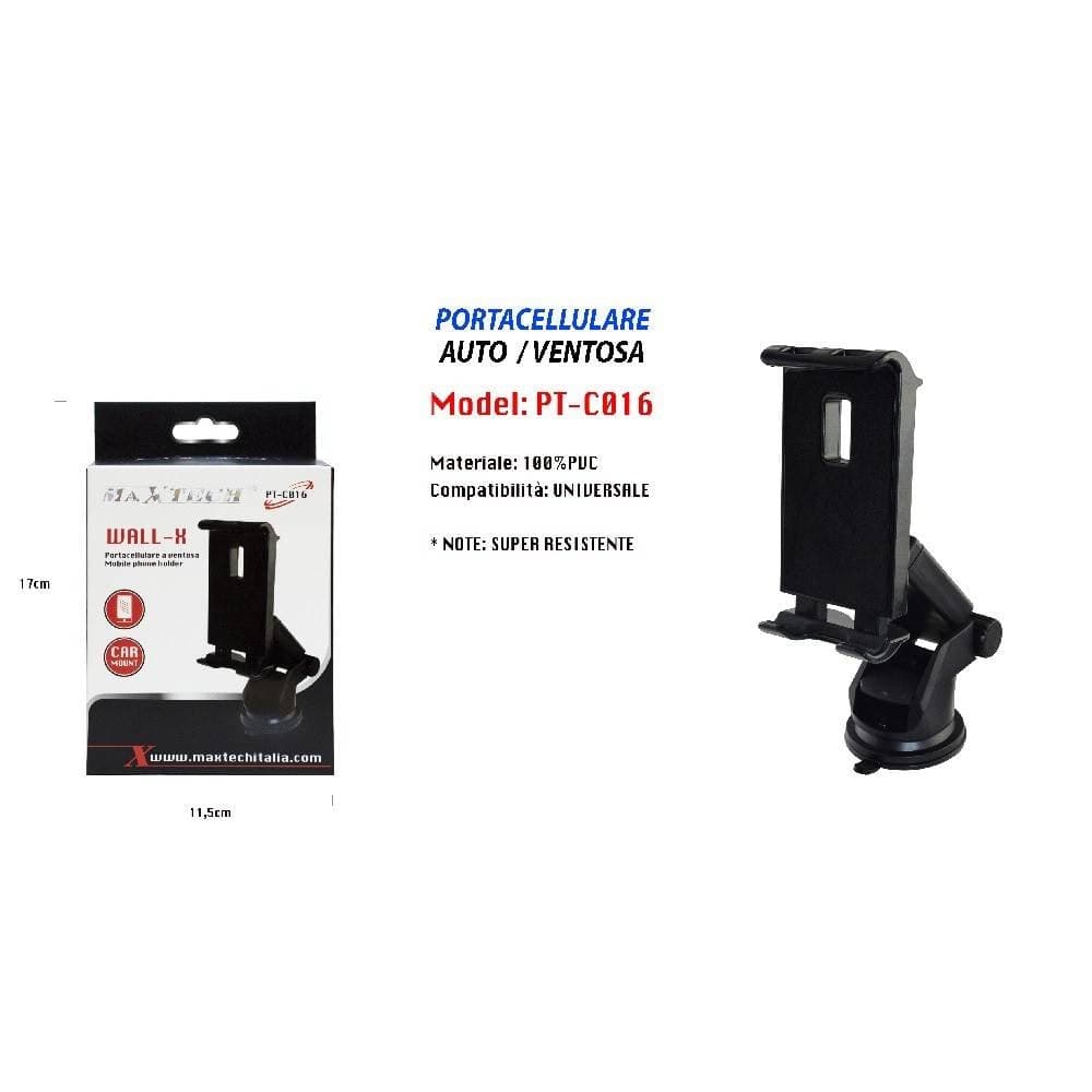 PORTA CELLULARE DA AUTO VENTOSA SMARTPHONE UNIVERSALE NAVIGATORE MAXTECH PT-C016 - 3
