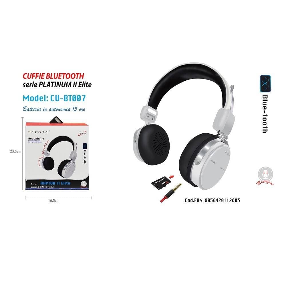 CUFFIE BLUETOOTH JACK MICROFONO AUTONOMIA 15 ORE PER SMARTPHONE MAXTECH CU-BT007 - 2