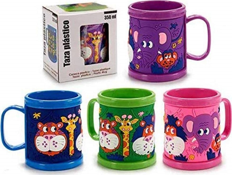 TAZZA PER BEVANDE PLASTICA ANIMALI 350ML MANICO COLORATE BIMBI RAGAZZI BICCHIERE