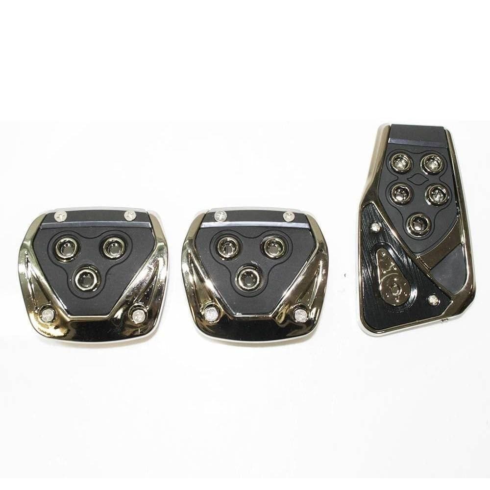 COPRI PEDALI CROMATO ACCIAIO NERO WS1565 AUTO SPORTIVA TUNING ANTISCIVOLO AUTO