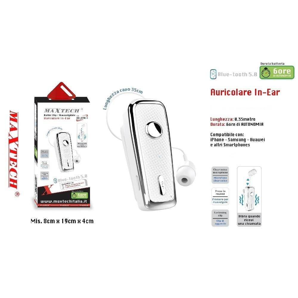 AURICOLARE IN EAR BLUETOOTH 5.0 CUFFIA MICROFONO PER SMARTPHONE MAXTECH AU-BT011 - 2