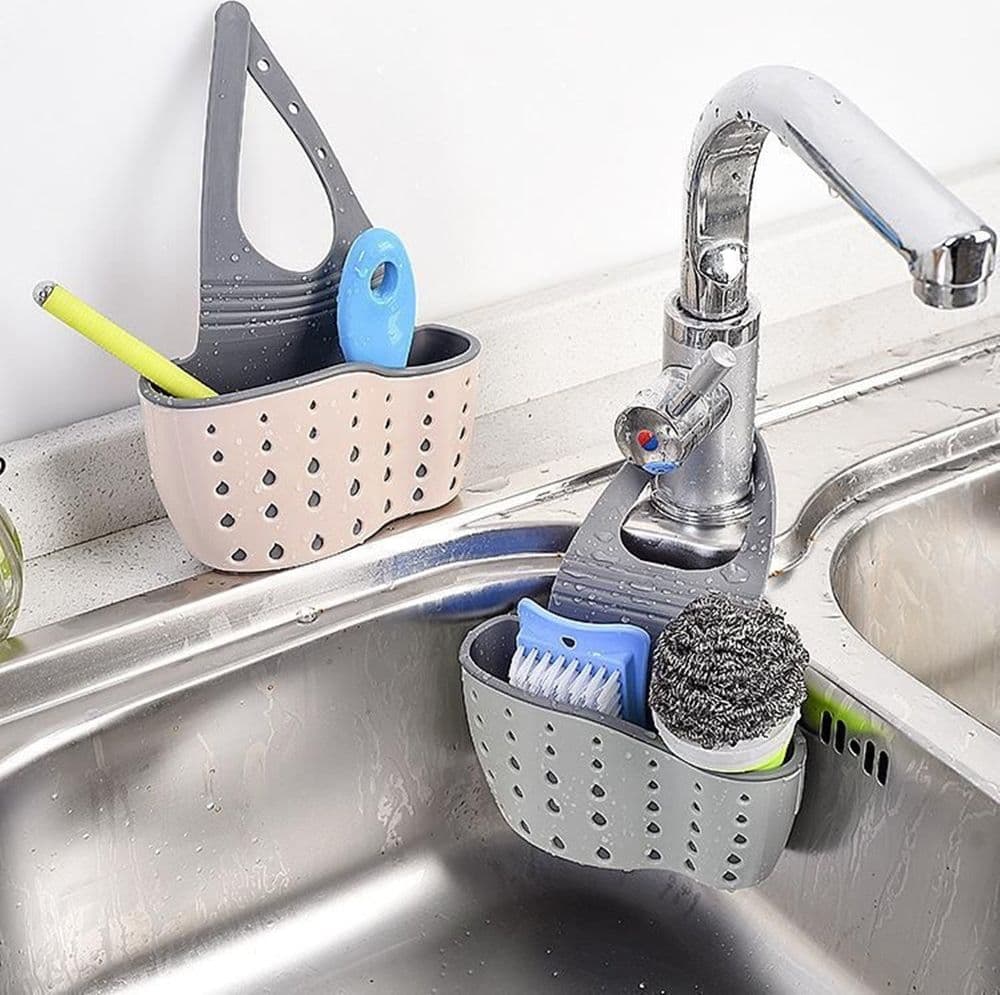 CONTENITORE CON GANCIO REGOLABILE SPUGNA DETERSIVO PLASTICA PORTAOGGETTI LAVELLO - 4