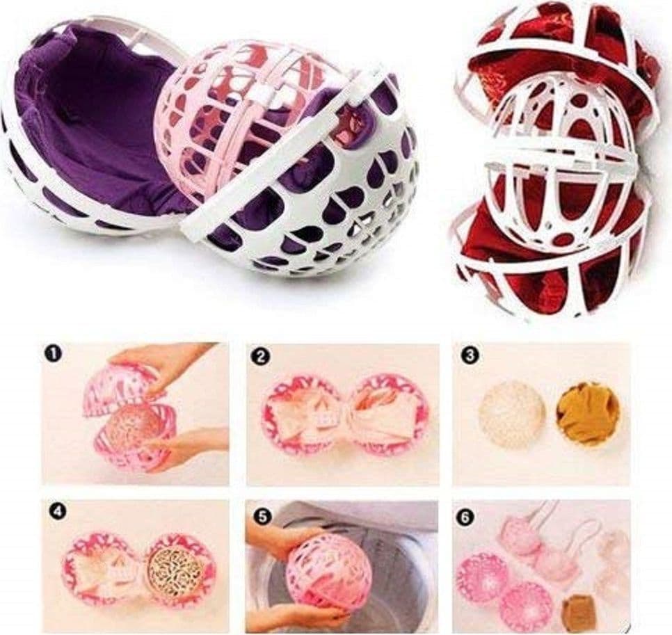 2PZ PALLE SALVA PROTEGGI REGGISENO PLASTICA DOPPIA PALLA LAVATRICE BUCATO LAVAGGIO - 4