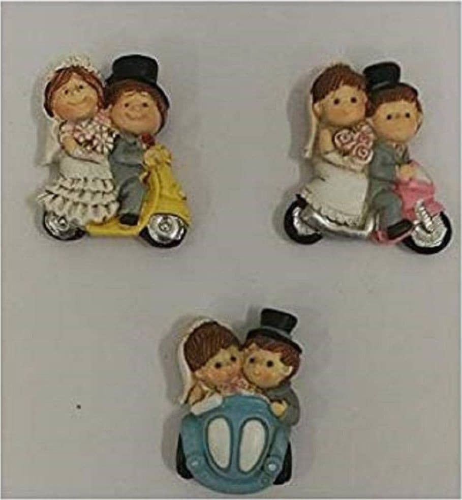 3PZ CALAMITA 6CM SPOSI AUTO VESPA MAGNETE CERAMICA BOMBONIERA MATRIMONIO SEGNAPOSTO - 2