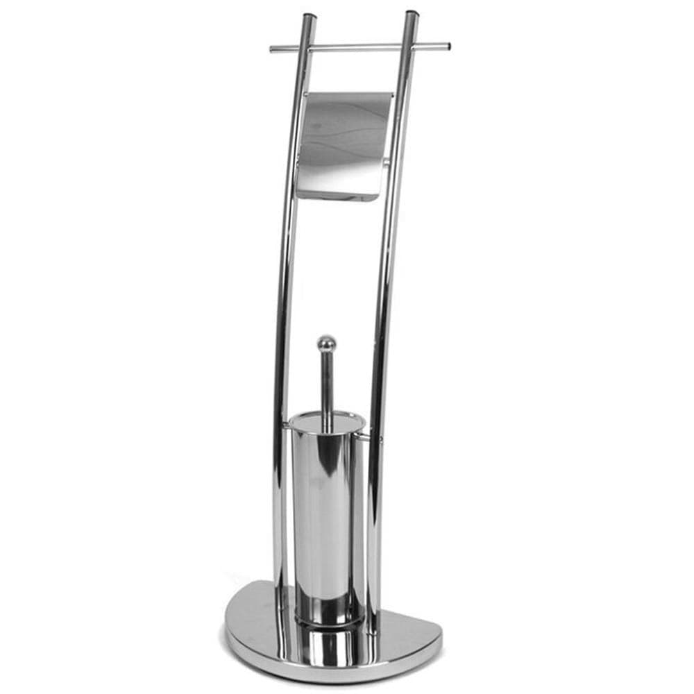 PIANTANA BAGNO PORTAROTOLO PORTASCOPINO ACCIAIO CROMATO DA TERRA WC ALTEZZA 84CM - 3