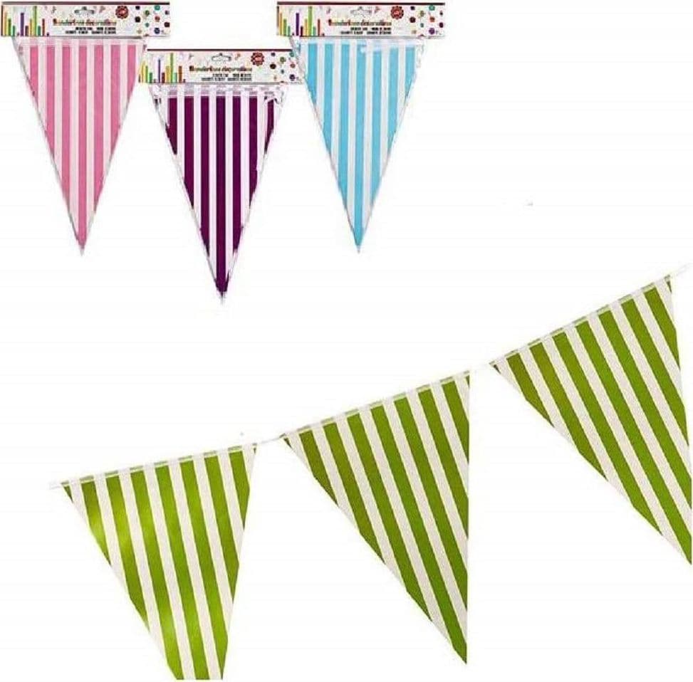 SET 3 PZ. FESTONI BANDIERINE RIGHE COLORATE 10 BANDIERINE CIASCUNO FESTE PARTY - 1