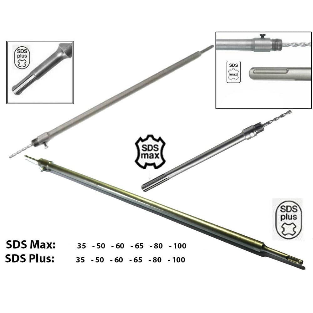 ASTA IN ACCIAIO PER FRESA A TAZZA CAROTATRICE CON ATTACCO SDS MAX O SDS PLUS CM - 8